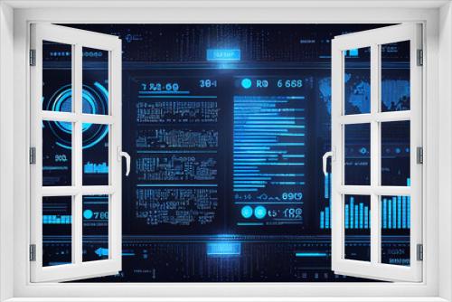 Cyber data abstract blue background and Modern digital panel screen with diagram chart. Ai generated image 