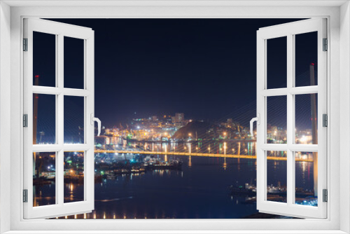 Fototapeta Naklejka Na Ścianę Okno 3D - High resolution image of Zolotoy Bridge in Vladivostok, night.