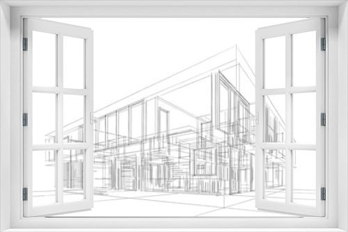 Fototapeta Naklejka Na Ścianę Okno 3D - Modern house building sketch 3d illustration