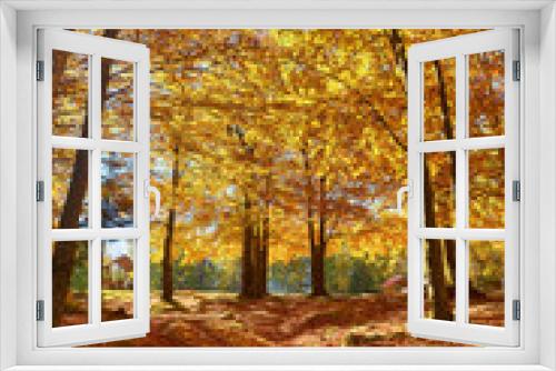 Fototapeta Naklejka Na Ścianę Okno 3D - Autumn's Rustic Symphony: A Majestic Tapestry of Fallen Leaves