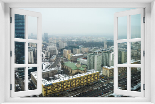 Fototapeta Naklejka Na Ścianę Okno 3D - View to urban Warsaw from InterContinental Warsaw hotel. Tall skyscrapers.