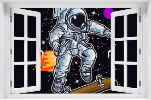 Fototapeta Naklejka Na Ścianę Okno 3D - astronaut skateboarding in space