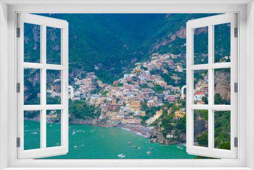 Fototapeta Naklejka Na Ścianę Okno 3D - Panoramic view of Positano, Italy along the Amalfi Coast.