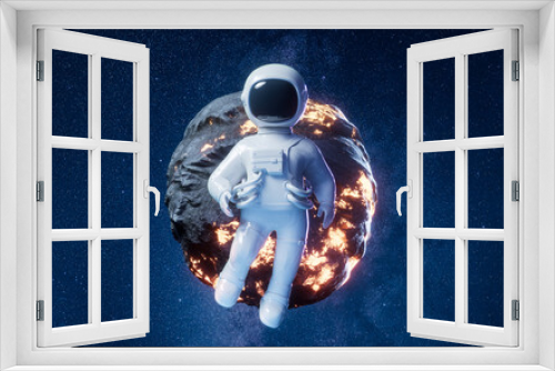 Fototapeta Naklejka Na Ścianę Okno 3D - Cartoon spaceman with outer space background, 3d rendering.