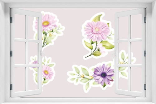 Fototapeta Naklejka Na Ścianę Okno 3D - Floral daisy stickers collection elements illustration