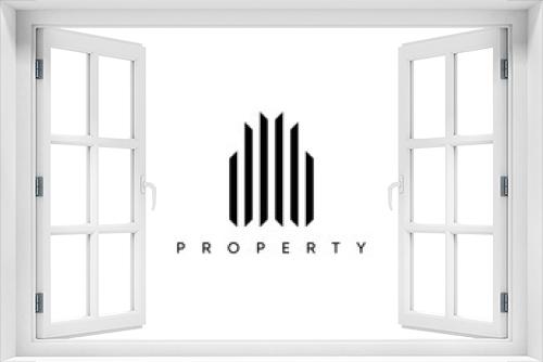 Fototapeta Naklejka Na Ścianę Okno 3D - Skyscraper, residential building, real estate, architecture and cityscape logo design concept. Linear building icon.