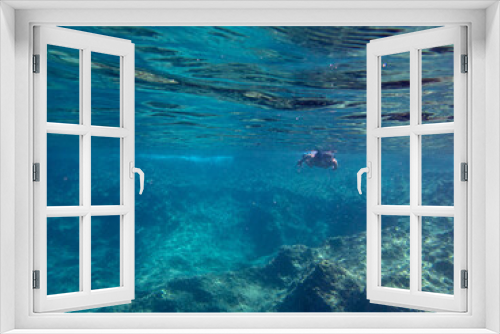 Fototapeta Naklejka Na Ścianę Okno 3D - Vista subacquea di una donna che fa snorkeling nel mare del Plemmirio