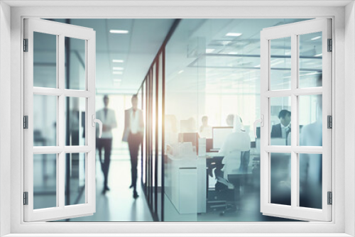 silhouette of a person in a corridor and business people in white glass office background blurred generative in ai