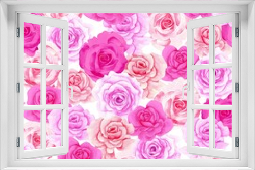 Fototapeta Naklejka Na Ścianę Okno 3D - Watercolor Barbie flowers pattern, pink romantic roses, leaves, pink background, seamless