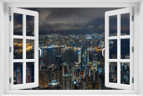 Fototapeta Naklejka Na Ścianę Okno 3D - Midnight scenery of Victoria Harbor of Hong Kong city