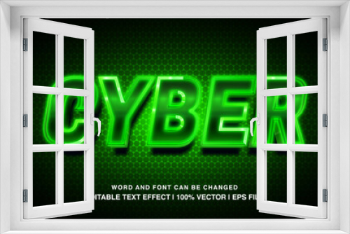 Cyber editable text effect template, green neon light futuristic style typeface, premium vector