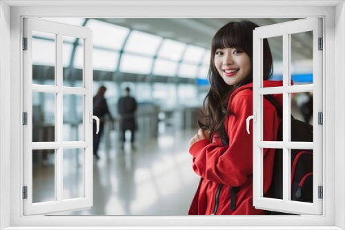 旅行を楽しむ笑顔の日本人女性（空港・飛行場）