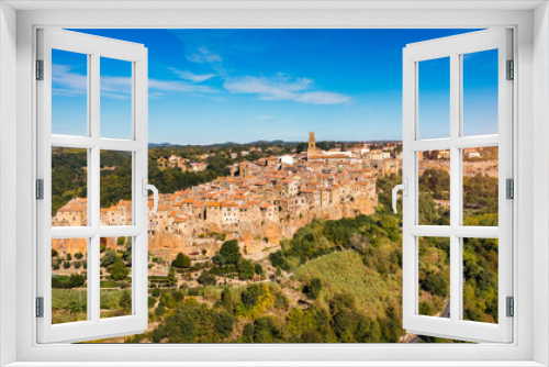 Medieval Pitigliano town over tuff rocks in province of Grosseto, Tuscany, Italy. Pitigliano is a small medieval town in southern Tuscany, Italy.