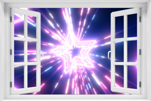 Abstract purple energy futuristic hi-tech tunnel of flying stars and lines neon magic glowing background