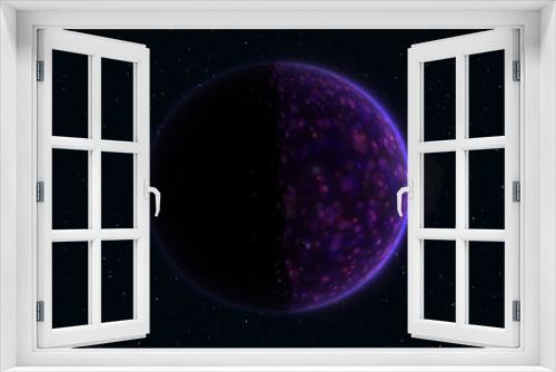 Fototapeta Naklejka Na Ścianę Okno 3D - Abstract realistic planet purple hi-tech luminous round sphere in space against the background of stars