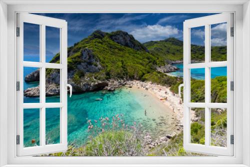 Fototapeta Naklejka Na Ścianę Okno 3D - Krajobraz morski, wakacje i wypoczynek, morze i plaża Porto Timoni, wyspa Korfu, Grecja