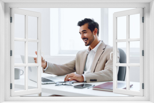 Office man laptop business businessman smiling computer