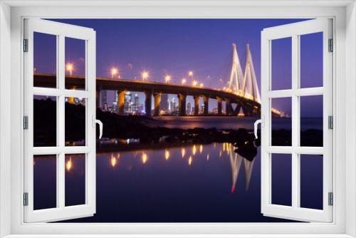 Fototapeta Naklejka Na Ścianę Okno 3D - bridge at sunset, Bandra Worli Sea Link, Mumbai, India.