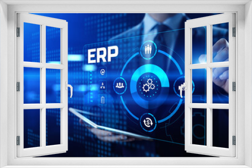 ERP Enterprise Resources planning software system business technology concept.
