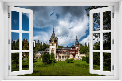 Fototapeta Naklejka Na Ścianę Okno 3D - Peles Castle, Sinaia, Prahova County, Romania: Famous Neo-Renaissance castle in the Carpathian Mountains, Europe