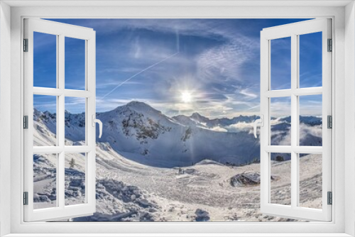 Fototapeta Naklejka Na Ścianę Okno 3D - Panoramic image of a ski slope in Kanzelwand ski resort in Kleinwalsertal valley in Austria