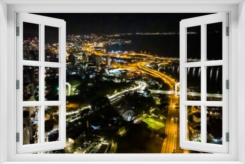 Fototapeta Naklejka Na Ścianę Okno 3D - Florianopolis in Santa Catarina. Night aerial image.
