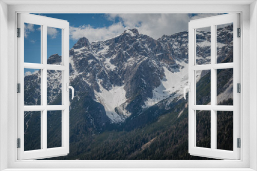 Fototapeta Naklejka Na Ścianę Okno 3D - landscape of beautiful mountains in the alps cloudy day with blue sky