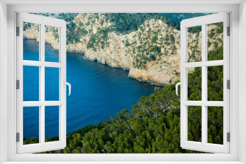 Fototapeta Naklejka Na Ścianę Okno 3D - Hiking holidays Mallorca, Spain. Beautiful picture with landscape of Serra de Tramuntana mountains in the island of Majorca in Mediterranean sea. Paradise for bikers. Adventure travel.