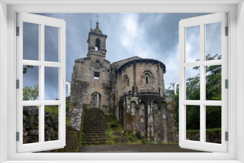 Fototapeta Naklejka Na Ścianę Okno 3D - Monastery of San Juan de Caveiro on a cloudy day, Parque Natural de las fraguas del Eume in A Coruña, Galicia, Spain