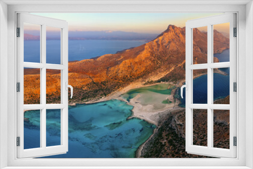 Fototapeta Naklejka Na Ścianę Okno 3D - Grecja, Kreta lato słynna grecka rajska plaża Balos, turkusowa woda, góry, zatoka - słoneczne wakacje na wyspie duża panorama