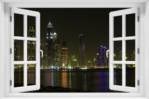 Fototapeta Naklejka Na Ścianę Okno 3D - Beautiful Dubai panoramic view at night time, UAE