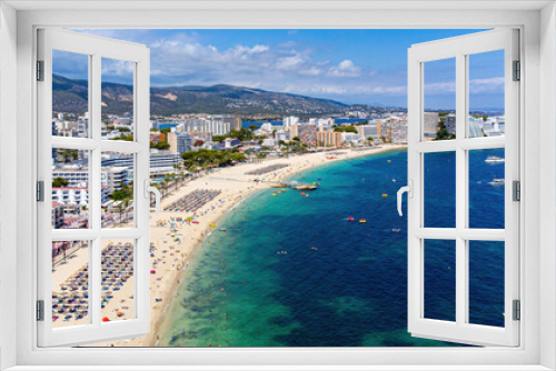 Fototapeta Naklejka Na Ścianę Okno 3D - Aerial view of the beach of Magaluf, a seaside resort town on Majorca in the Balearic Islands, Spain