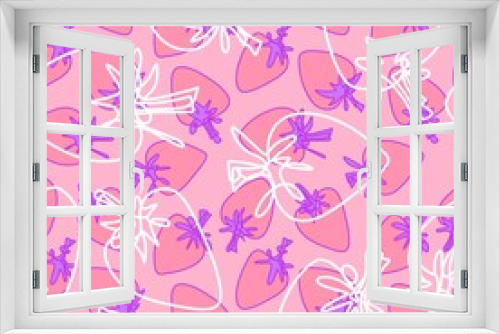Fototapeta Naklejka Na Ścianę Okno 3D - Summer cartoon line art berries seamless strawberry fruit pattern for wrapping paper and fabrics and kids clothes print