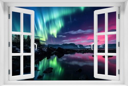 Amazing Shot of the Northern Lights, Insane Reflections over the Lake of the Colorful Sky.