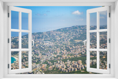 Fototapeta Naklejka Na Ścianę Okno 3D - lebanon Jounieh Beirut cityscape coast landscape high up sky clouds mounatins mediterranean sea