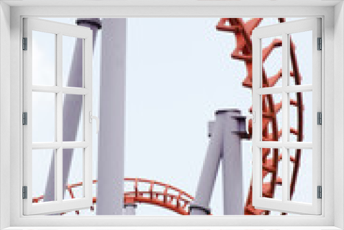 Fototapeta Naklejka Na Ścianę Okno 3D - Line of red roller coaster rail
