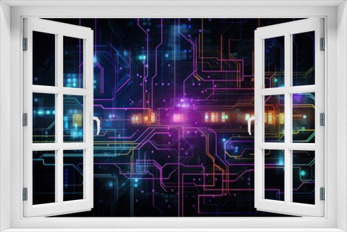 Tech backdrop with colorful lines and electronic components