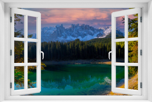 Fototapeta Naklejka Na Ścianę Okno 3D - Lago di Carezza (Karersee), a Beautiful Lake in the Dolomites, Trentino Alto Adige, Italy