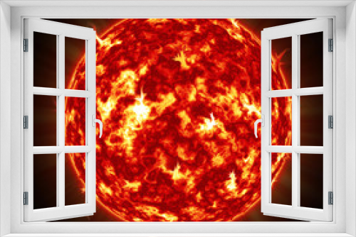 Fototapeta Naklejka Na Ścianę Okno 3D - Sun with fire explosions and light rays