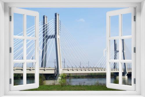 Fototapeta Naklejka Na Ścianę Okno 3D - Cable stayed bridge across river Po in Northern Italy