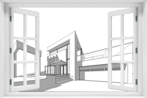Fototapeta Naklejka Na Ścianę Okno 3D - Sketch of a building 3d rendering