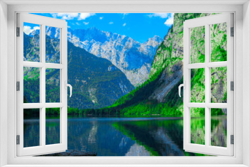 Fototapeta Naklejka Na Ścianę Okno 3D - Lake Obersee, Berchtesgaden, Bavaria, germany. Nature landscape, reserve national park. Spectacular view Alps mountain and Lake Obersee. Konigsee panorama. 