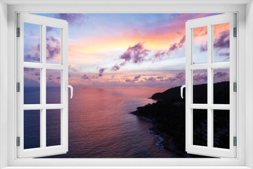 Fototapeta Naklejka Na Ścianę Okno 3D - Aerial view sunset sky,Nature beautiful Light Sunset or sunrise over sea,Colorful dramatic majestic scenery Sky with Amazing clouds and waves in sunset sky purple light cloud background