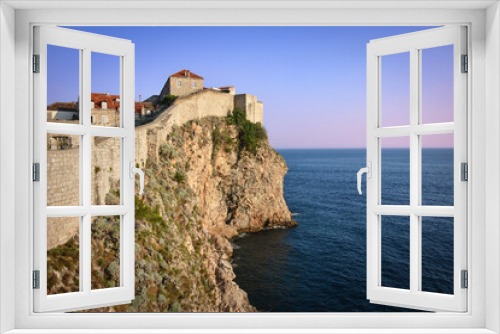 Fototapeta Naklejka Na Ścianę Okno 3D - Beautiful Sunset View of Dubrovnik Walls by the Adriatic Sea - Croatia