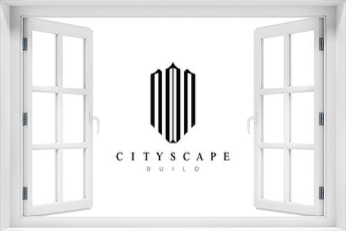 Fototapeta Naklejka Na Ścianę Okno 3D - Architecture logo. Modern cityscape, skyscraper, architecture, construction and city skyline vector symbol.