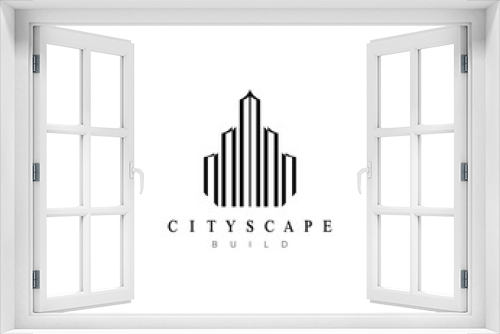 Fototapeta Naklejka Na Ścianę Okno 3D - Cityscape logo design concept for architecture, construction, property, real estate, residence, apartment complex, skyscraper and city skyline.