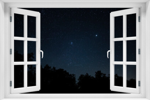 Fototapeta Naklejka Na Ścianę Okno 3D - Night Sky With Perseid Meteor Shower, Pleiades Asterism And Satellites
