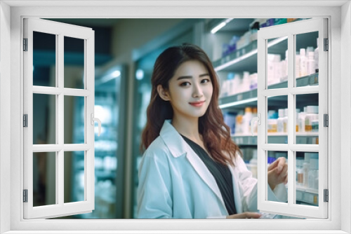 Pretty Asian woman examining drugs in a pharmaceutical company's laboratory