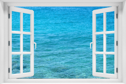Fototapeta Naklejka Na Ścianę Okno 3D - Rippled wavy transparent sea background texture, close up. Marine vacation ad template, copy space.