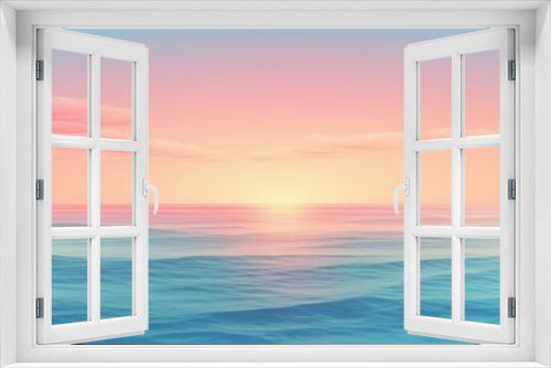 Abstract ocean and sunrise sky. Nature light background.  Banner with copy space. AI generated image. 